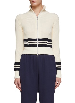 Main View - Click To Enlarge - RAG & BONE - ‘AMY’ STRIPE DETAIL DOUBLE FRONT ZIP HIGH COLLAR CARDIGAN