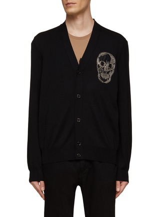 Main View - Click To Enlarge - ALEXANDER MCQUEEN - LONG SLEEVE BUTTON DOWN SKULL LOGO WOOL CARDIGAN