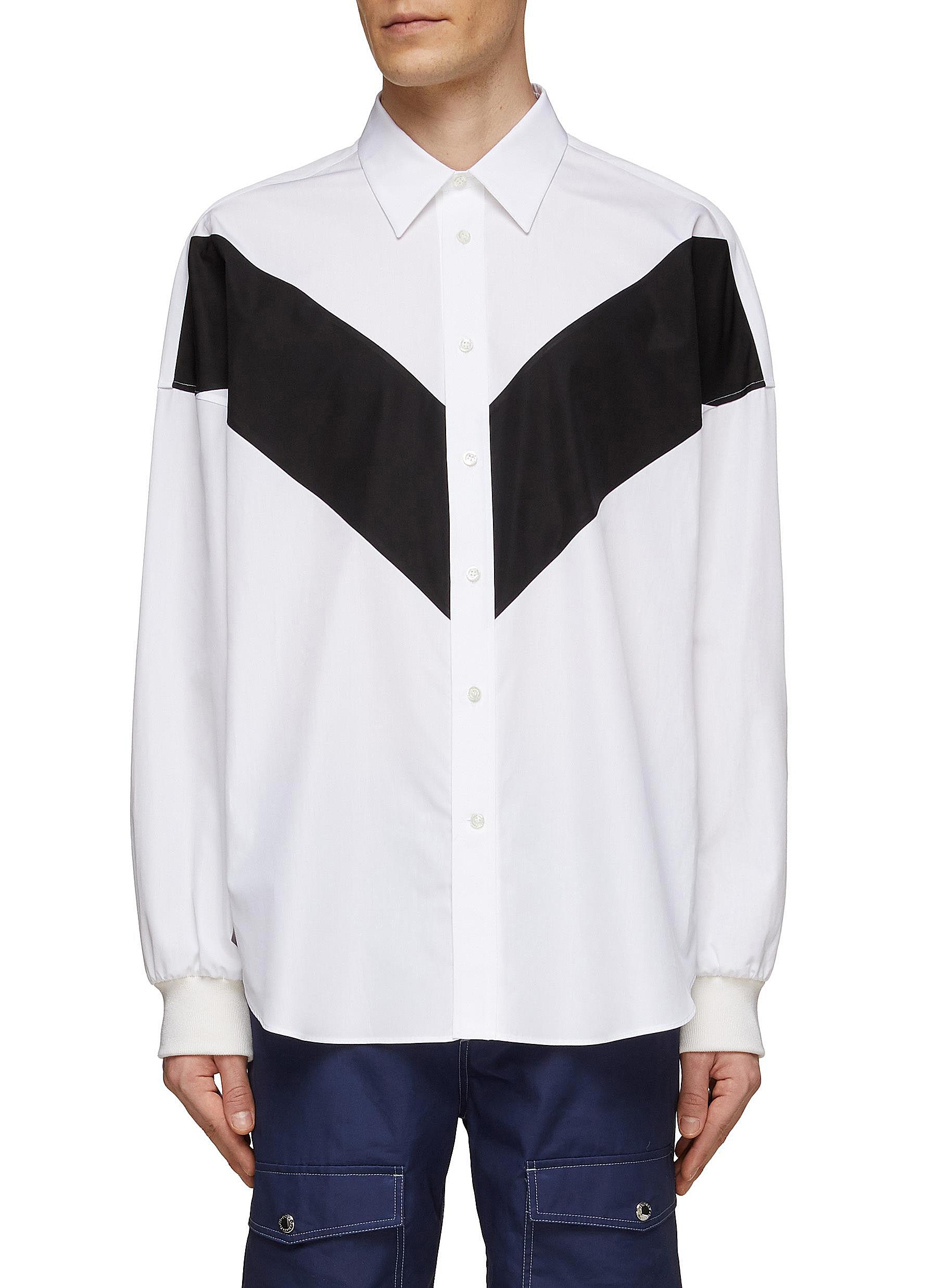 CHEVRON DRAPED SHOULDER COTTON SHIRT 
