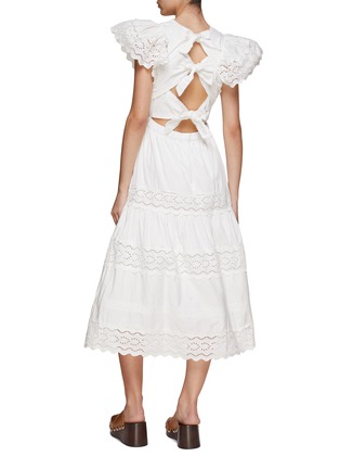 Back View - Click To Enlarge - SEA NEW YORK - ‘GEORGINA’ EYELET EMBROIDERY FLUTTER SLEEVE V-NECK MIDI DRESS