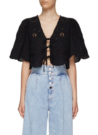 Main View - Click To Enlarge - SEA NEW YORK - ‘KIARA‘ EMBROIDERY FRONT TIE CROP TOP