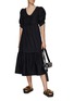 Figure View - Click To Enlarge - SEA NEW YORK - ‘SIA‘ SOLID DRAWSTRING SLEEVE CUTOUT MIDI DRESS