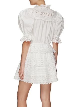 Back View - Click To Enlarge - SEA - ‘GEORGINA’ EYELET DETAIL PUFF SLEEVE FRONT TIE TOP