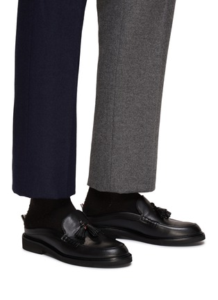 Figure View - Click To Enlarge - THOM BROWNE - Tricoloured Heel Tab Tasselled Leather Mules