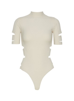 Main View - Click To Enlarge - SIMKHAI - ‘Zena’ Cut-Out Mock Neck Short-Sleeved Bodysuit