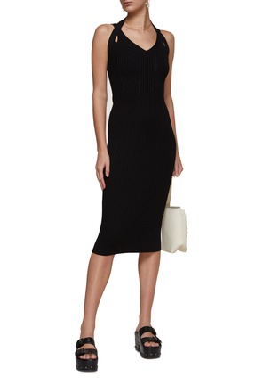 Figure View - Click To Enlarge - SIMKHAI - ‘Miriam’ Halter Neck Cut Out Ribbed Midi Dress
