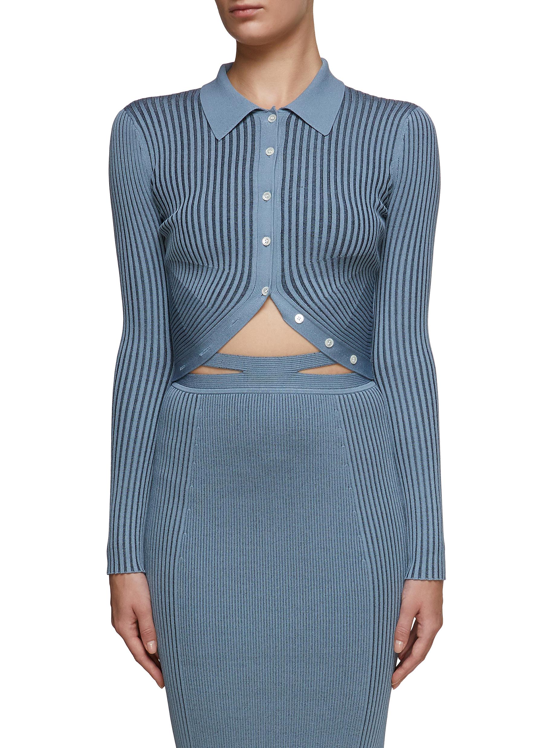JONATHAN SIMKHAI ‘SOL' COMPACT BUTTON UP RIBBED KNIT CROPPED TOP