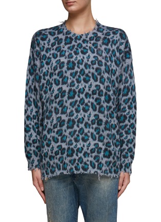 Main View - Click To Enlarge - R13 - ‘GUS’ LEOPARD PRINT RAW TRIM OVERSIZE COTTON KNIT SWEATER