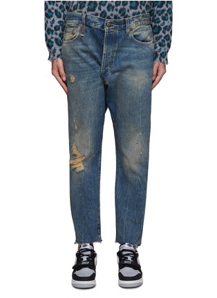 Main View - Click To Enlarge - R13 - LOW RISE MEDIUM WASH DISTRESSED DETAIL STRAIGHT LEG JEANS