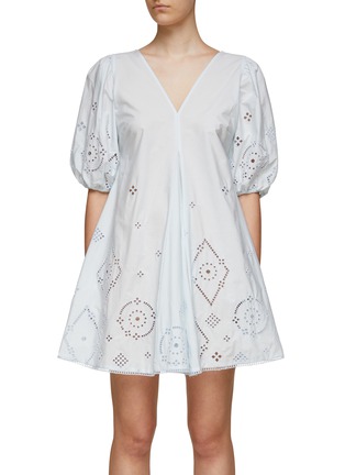 Main View - Click To Enlarge - GANNI - Puff Sleeve Broderie Anglaise Cotton Mini Dress