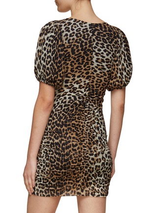 Back View - Click To Enlarge - GANNI - LEOPARD PRINT RUCHED DETAIL BODYCON MINI DRESS