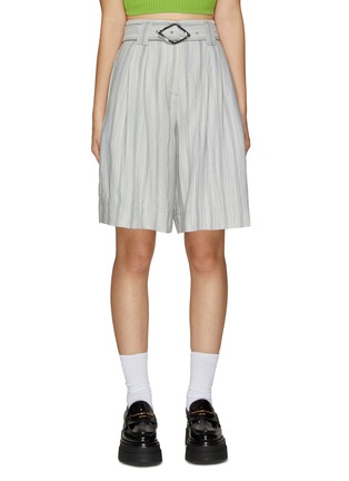 Main View - Click To Enlarge - GANNI - Belted Striped High Waist Bermuda Shorts