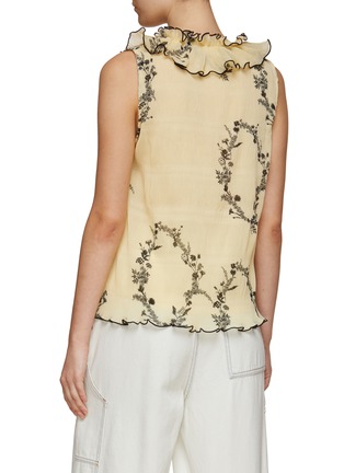 Back View - Click To Enlarge - GANNI - Floral Pleated Georgette Sleeveless Top