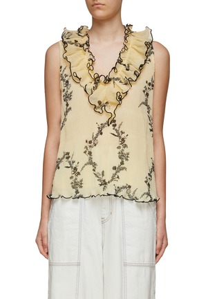Main View - Click To Enlarge - GANNI - Floral Pleated Georgette Sleeveless Top