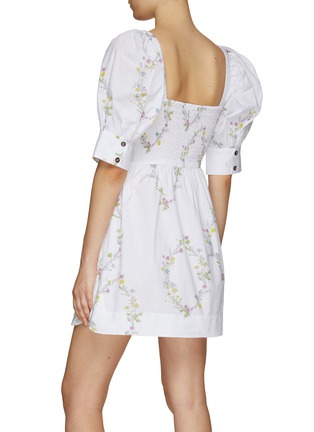 Back View - Click To Enlarge - GANNI - Floral Print Puff Sleeve Square Neck Ruched Mini Dress