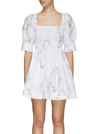 Main View - Click To Enlarge - GANNI - Floral Print Puff Sleeve Square Neck Ruched Mini Dress
