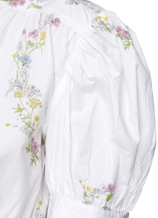  - GANNI - Floral Print Puff Sleeve V-Neck Ruched Top
