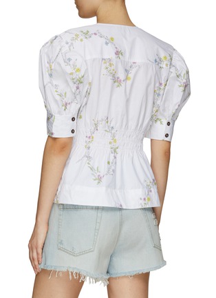 Back View - Click To Enlarge - GANNI - Floral Print Puff Sleeve V-Neck Ruched Top