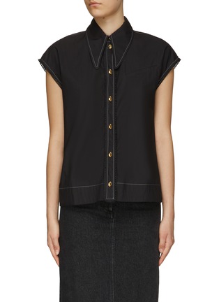Main View - Click To Enlarge - GANNI - Cap Sleeve Contrasting Stitching Diamond Shaped Button Shirt