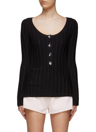 Main View - Click To Enlarge - GANNI - SCOOP NECK CRYSTAL EMBELLISHED BUTTON KNIT CARDIGAN