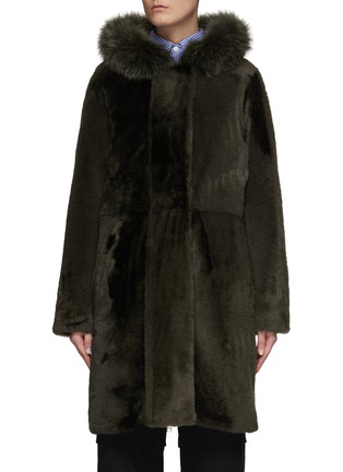 Main View - Click To Enlarge - YVES SALOMON - Hooded Fox Fur Trim Lamb Shearling Coat