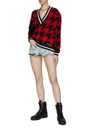 Figure View - Click To Enlarge - BALMAIN - HOUNDSTOOTH MOTIF V-NECK KNITTED SWEATER