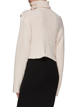 Back View - Click To Enlarge - BALMAIN - HIGH COLLAR RIBBED VELVET CROPPED SWEATER