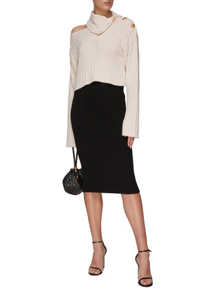 Figure View - Click To Enlarge - BALMAIN - HIGH COLLAR RIBBED VELVET CROPPED SWEATER