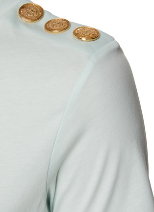  - BALMAIN - Buttoned Shoulder Logo Cotton Crewneck T-Shirt