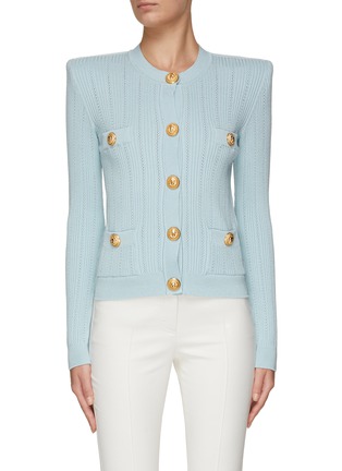 Main View - Click To Enlarge - BALMAIN - PADDED SHOULDER BUTTON FRONT KNITTED CARDIGAN