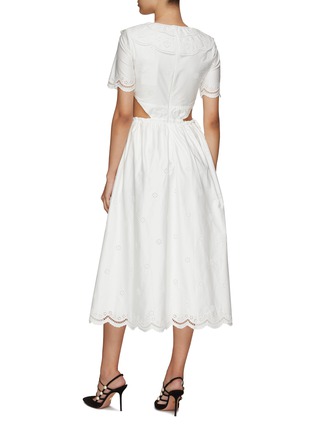Back View - Click To Enlarge - SELF-PORTRAIT - Broderie Anglaise Cut Out Short Sleeved Cotton Midi Dress