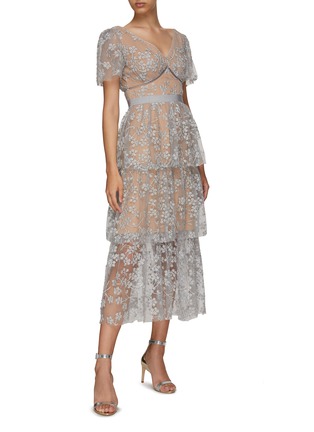 Figure View - Click To Enlarge - SELF-PORTRAIT - Embroidered Blossom Tiered V-Neck Midi Dress