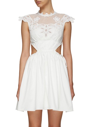 Main View - Click To Enlarge - SELF-PORTRAIT - Lace Bib Cut Out Sleeveless Cotton Mini Dress