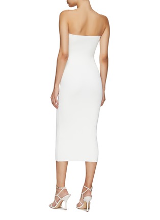 Back View - Click To Enlarge - SELF-PORTRAIT - STRAPLESS SWEETHEART NECKLINE BUTTON DETAIL RIBBED KNIT MIDI DRESS