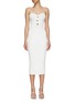 Main View - Click To Enlarge - SELF-PORTRAIT - STRAPLESS SWEETHEART NECKLINE BUTTON DETAIL RIBBED KNIT MIDI DRESS