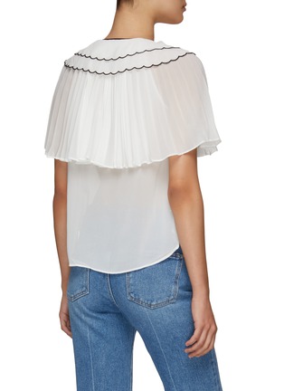 Back View - Click To Enlarge - SELF-PORTRAIT - Contrasting Scallop Trim Tied Puritan Collar Chiffon Short Sleeved Shirt