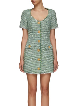 Main View - Click To Enlarge - SELF-PORTRAIT - Scoop Neck Flapped Pocket Boucle Mini Dress