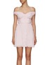 Main View - Click To Enlarge - SELF-PORTRAIT - Gingham Check Chiffon Off Shoulder Mini Dress