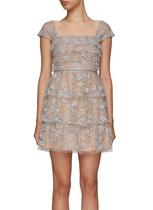 Main View - Click To Enlarge - SELF-PORTRAIT - Stone Embellished Waist Embroidered Blossom Layered Bodice Mini Dress