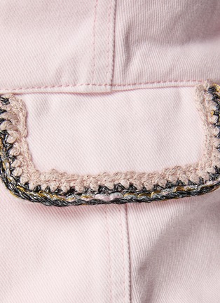  - SELF-PORTRAIT - Scoop Neck Contrasting Trim Light Pink Denim Cropped Jacket