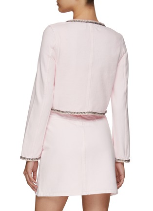 Back View - Click To Enlarge - SELF-PORTRAIT - Scoop Neck Contrasting Trim Light Pink Denim Cropped Jacket