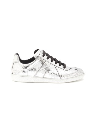 Main View - Click To Enlarge - MAISON MARGIELA - ‘REPLICA’ CRACK METAL EFFECT LOW TOP LACE UP SNEAKERS