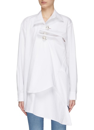 Main View - Click To Enlarge - KIMHĒKIM - ‘Venus’ Pearlescent Button Wrap Front Shirt