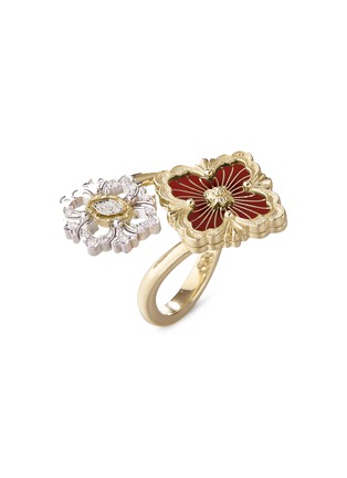 Main View - Click To Enlarge - BUCCELLATI - Opera Tulle' Diamond Red Enamel 18K Yellow And White Gold Double Motif Ring