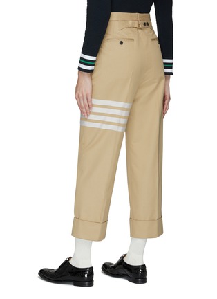 Back View - Click To Enlarge - THOM BROWNE - Four-Bar Stripe Pleated Cotton Rolled-Up Pants