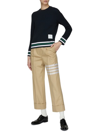 Figure View - Click To Enlarge - THOM BROWNE - Four-Bar Stripe Pleated Cotton Rolled-Up Pants