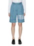 Main View - Click To Enlarge - THOM BROWNE  - Four-Bar Stripe Pleated Cotton Bermuda Shorts