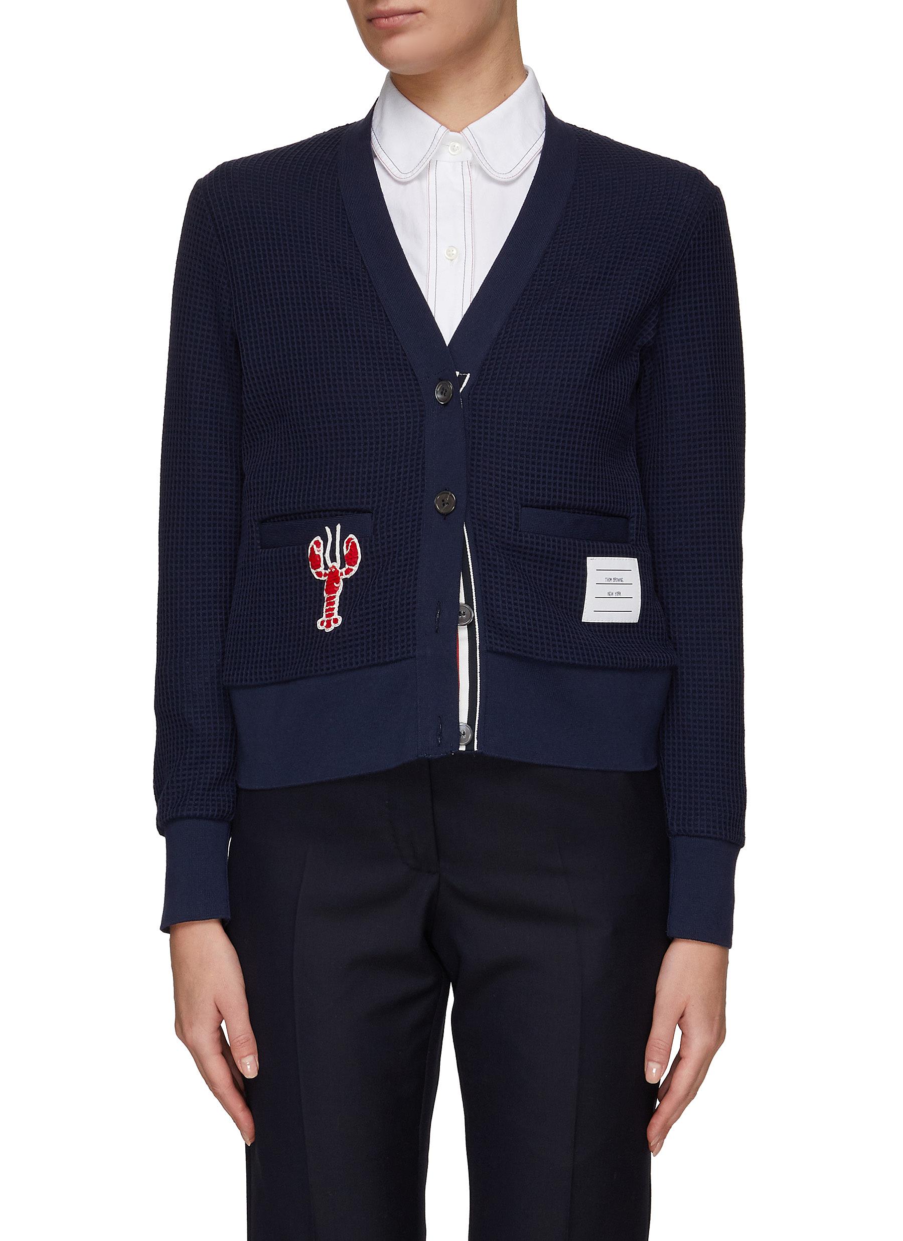 SEQUIN LOBSTER PATCH EMBROIDERED V-NECK 