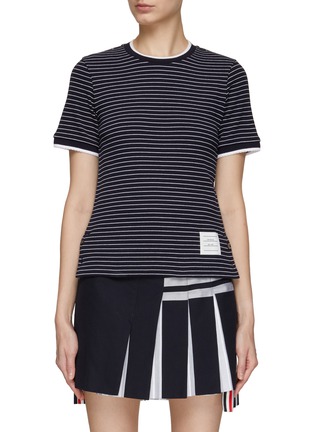 Main View - Click To Enlarge - THOM BROWNE  - SHORT SLEEVE PINSTRIPE RIB SCALLOP COTTON T-SHIRT
