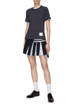 Figure View - Click To Enlarge - THOM BROWNE  - SHORT SLEEVE PINSTRIPE RIB SCALLOP COTTON T-SHIRT